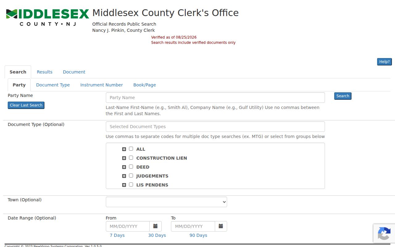 Sayreville street directory Middlesex deed index browser fields