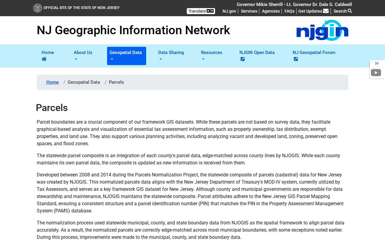 Sayreville ZIP code directory NJGIN parcel search documentation
